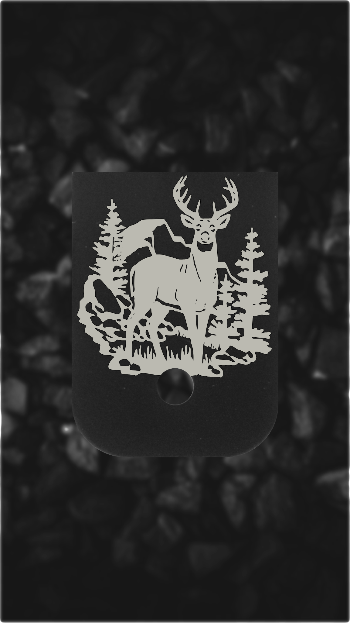 Black Aluminum Glock back plate Whitetail buck woodland scene Glock magazine plate