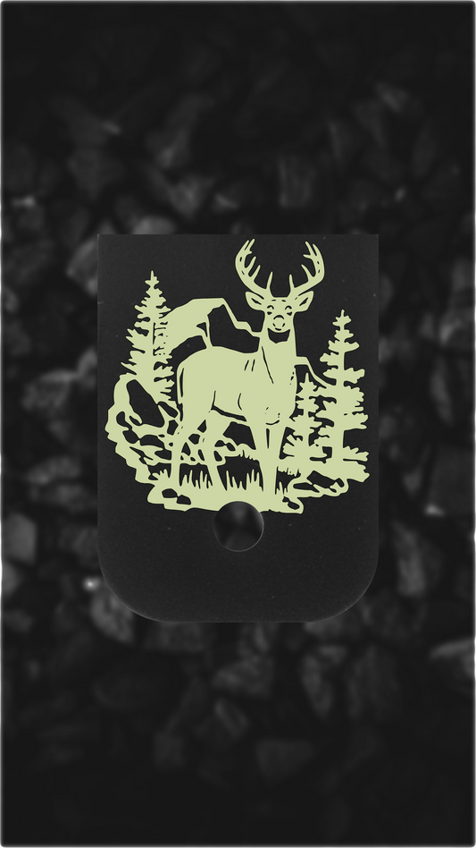 Black Brass Glock back plate Whitetail buck woodland scene Glock magazine plate