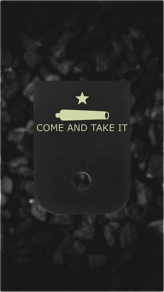 Black Brass Glock back plate Come and Take It Glock magazine base plate engraving
