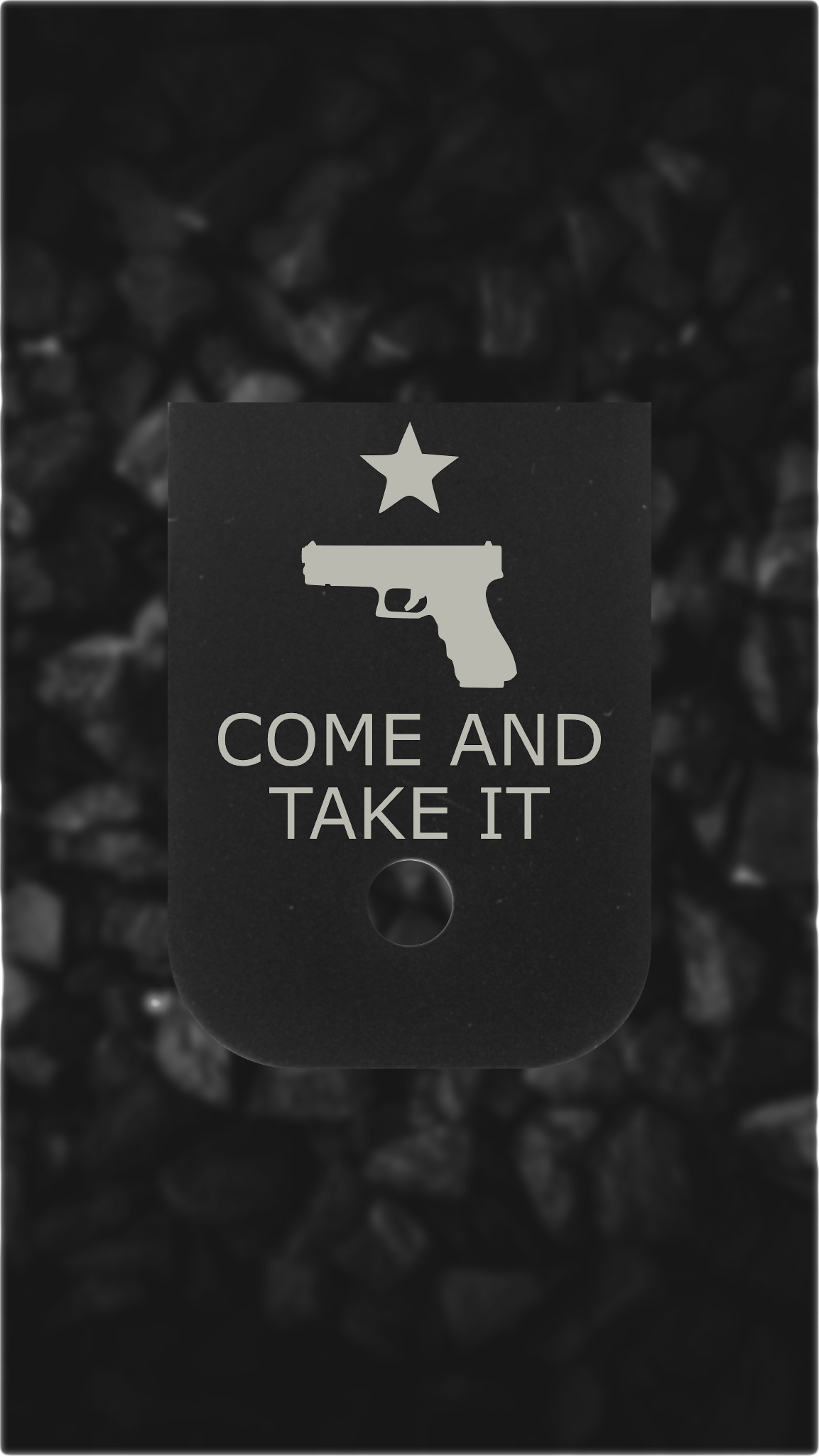 Black Aluminum Glock back plate Come And Take It star and pistol mag plate