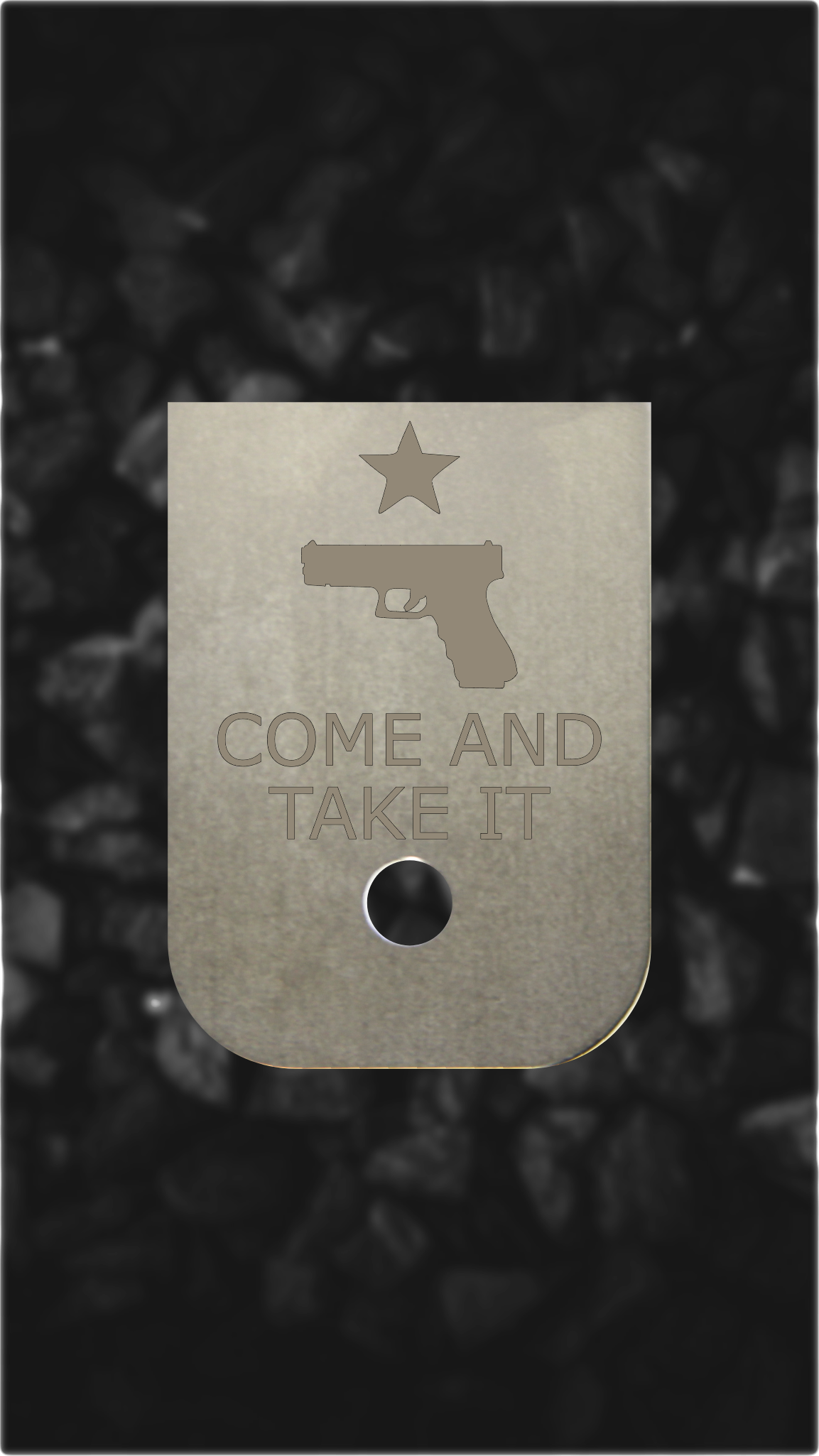 Titanium Glock back plate Come And Take It star and pistol mag plate
