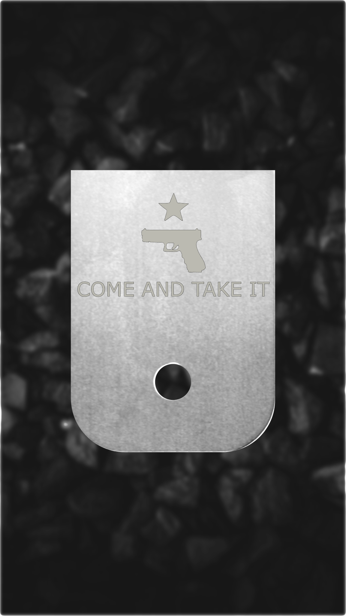 Aluminum Glock back plate Come And Take It star and pistol engraved Glock magazine plate