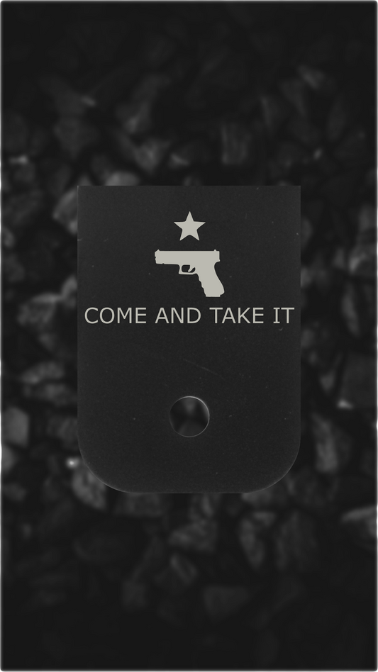 Black Aluminum Glock back plate Come And Take It star and pistol engraved Glock magazine plate