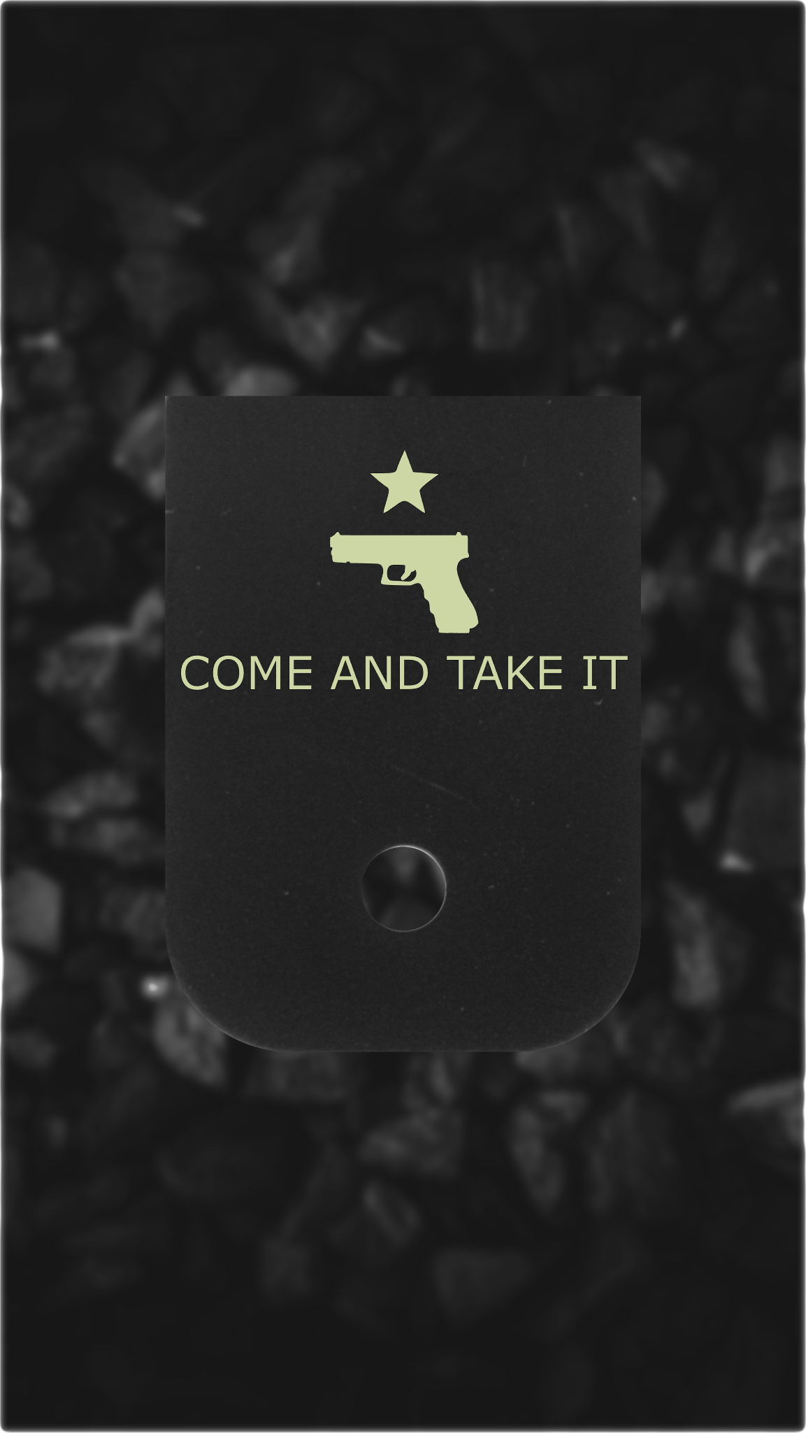 Black Brass Glock back plate Come And Take It star and pistol engraved Glock magazine plate