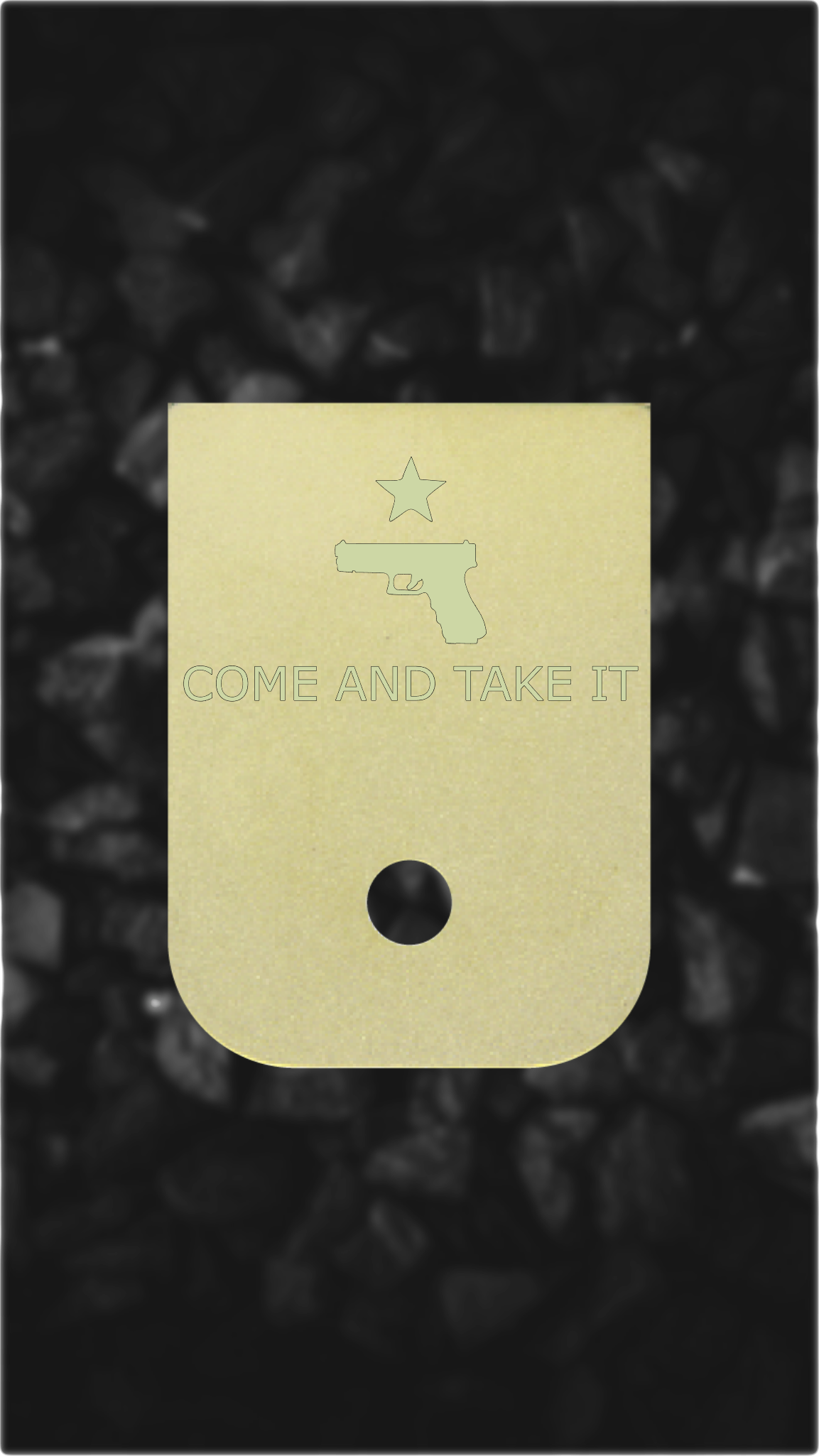 Brass Glock back plate Come And Take It star and pistol engraved Glock magazine plate