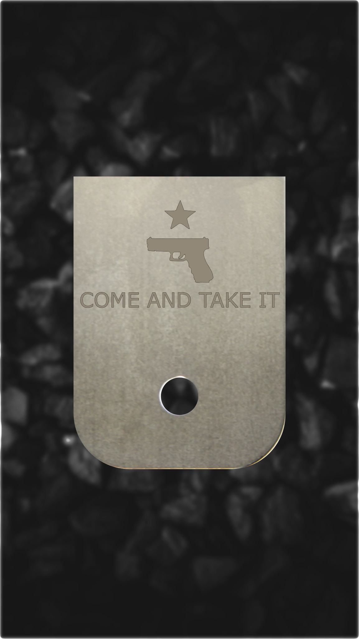 Titanium Glock back plate Come And Take It star and pistol engraved Glock magazine plate