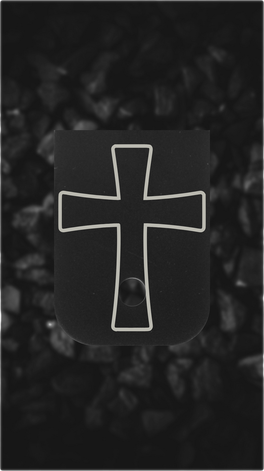 Black Aluminum Glock back plate cross design laser engraved Glock magazine plate
