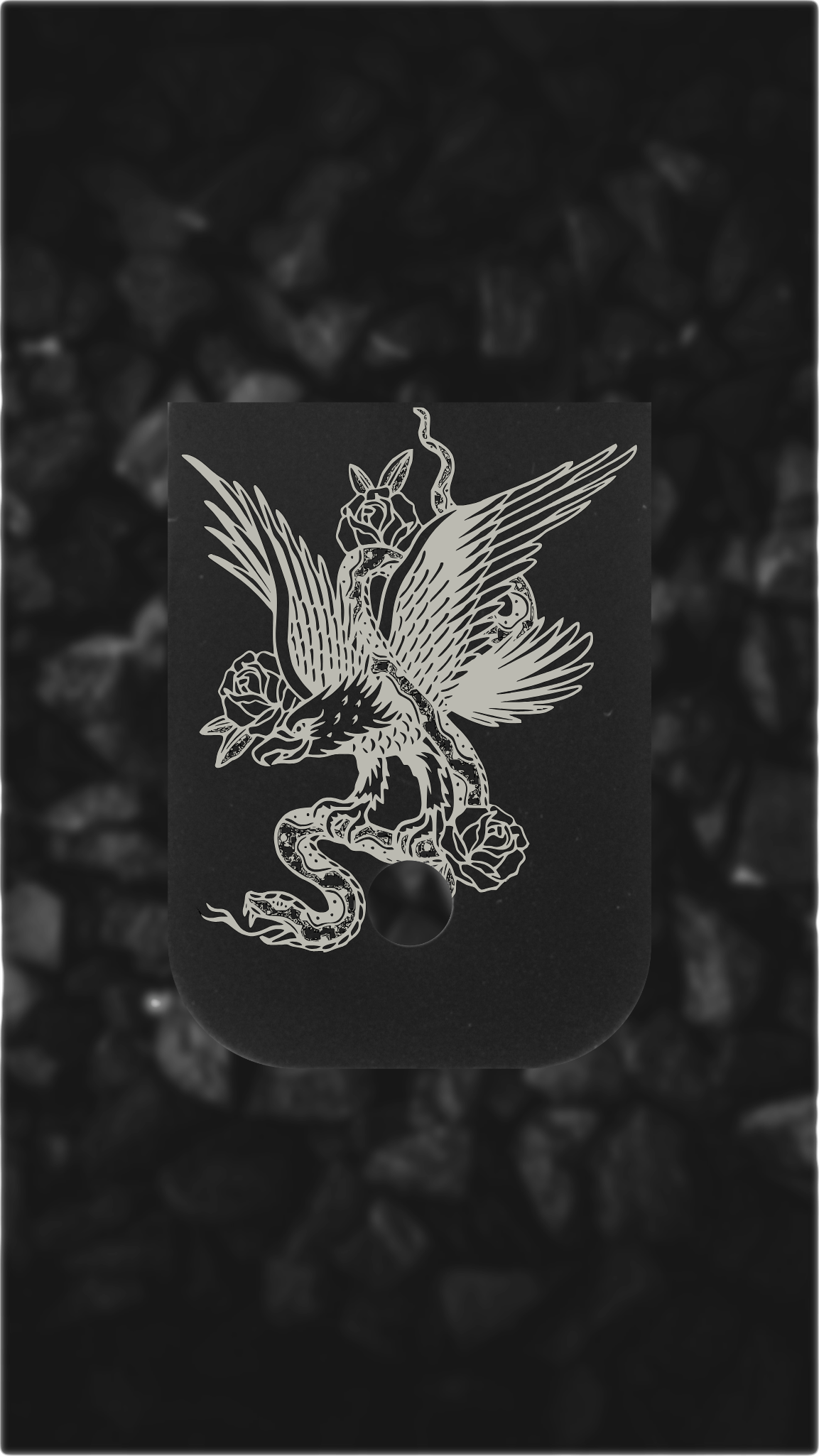 Black Aluminum Glock back plate eagle and serpent design engraved Glock magazine plate