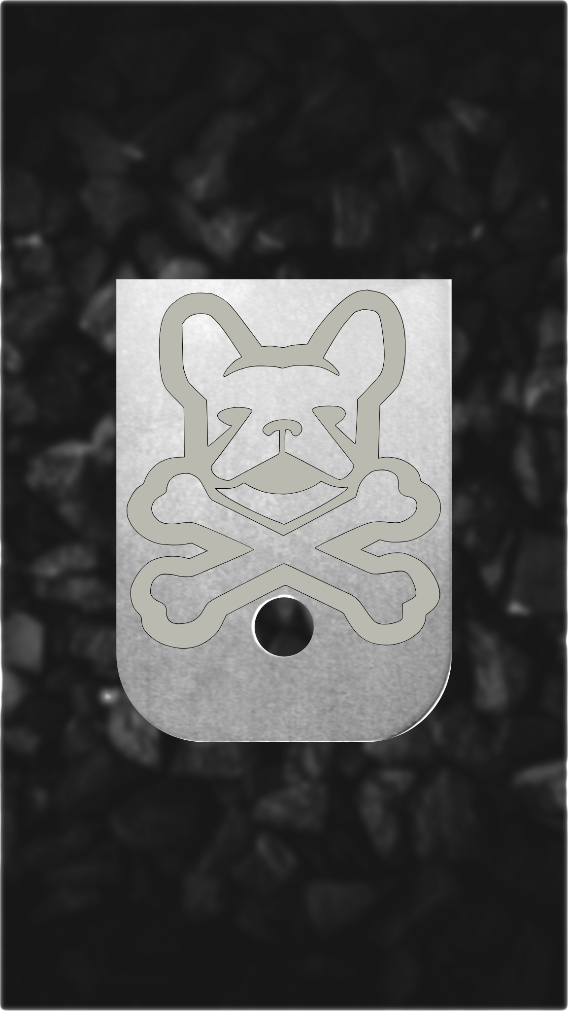 Aluminum Glock back plate Frenchie skull crossbones design on Glock magazine plate