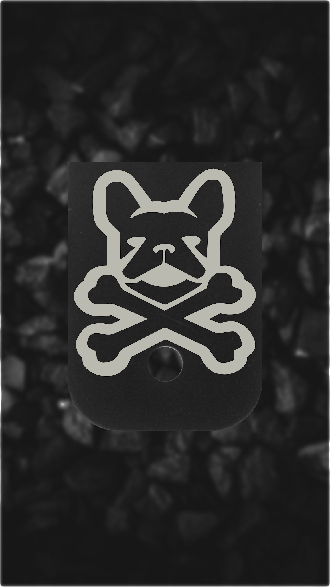 Black Aluminum Glock back plate Frenchie skull crossbones design on Glock magazine plate
