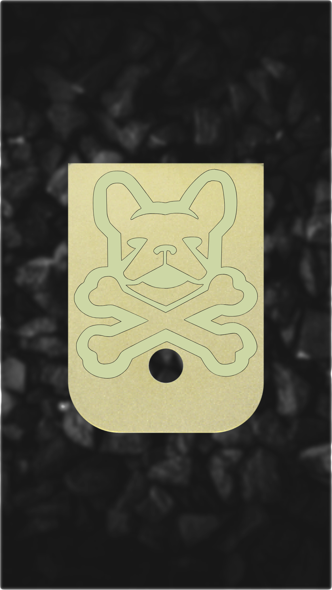 Brass Glock back plate Frenchie skull crossbones design on Glock magazine plate