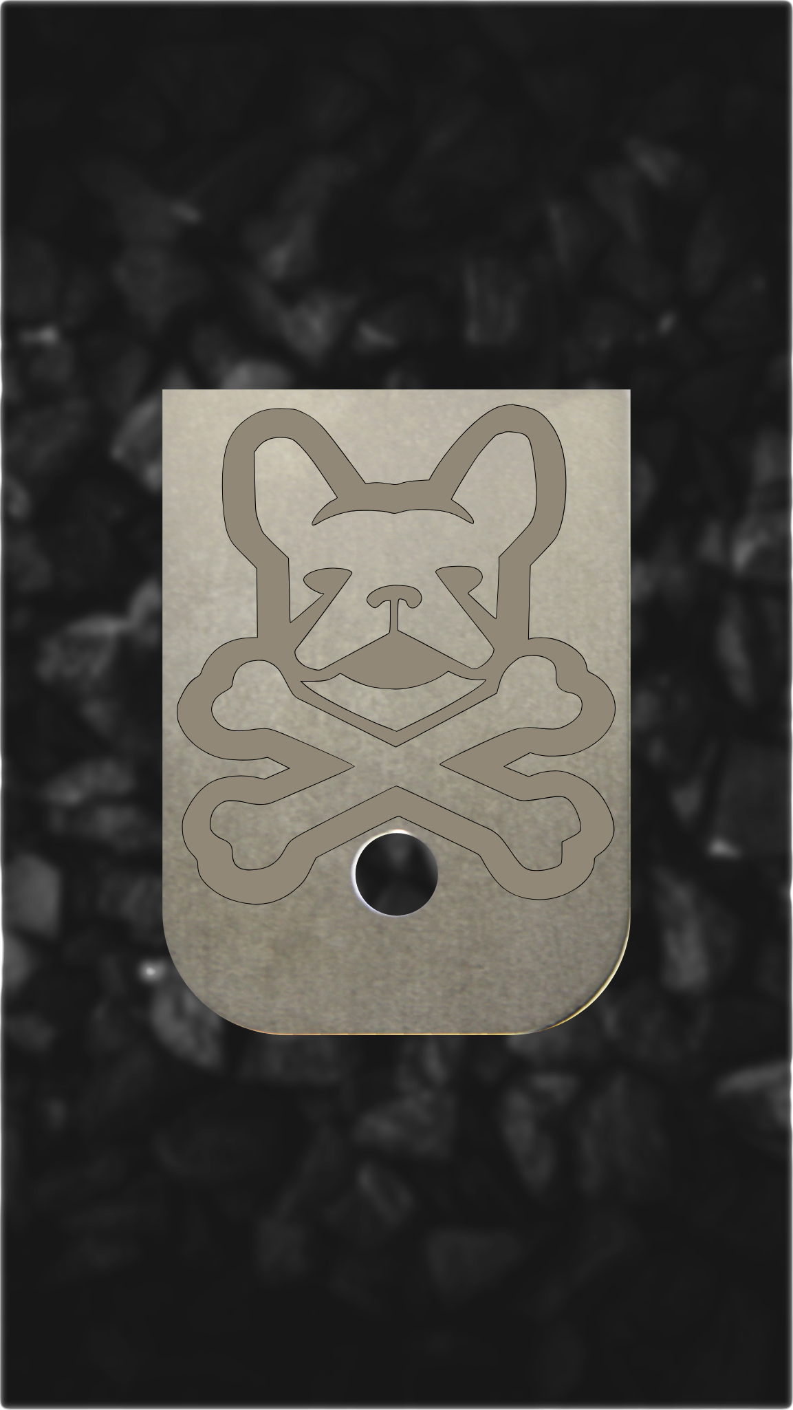 Titanium Glock back plate Frenchie skull crossbones design on Glock magazine plate