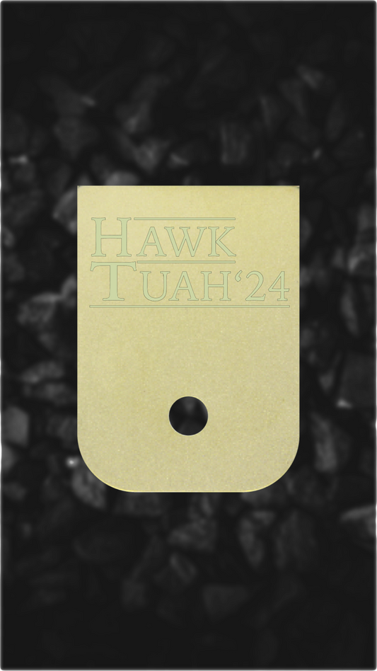 Brass Glock back plate Hawk Tuah 2024 laser-engraved Glock magazine plate