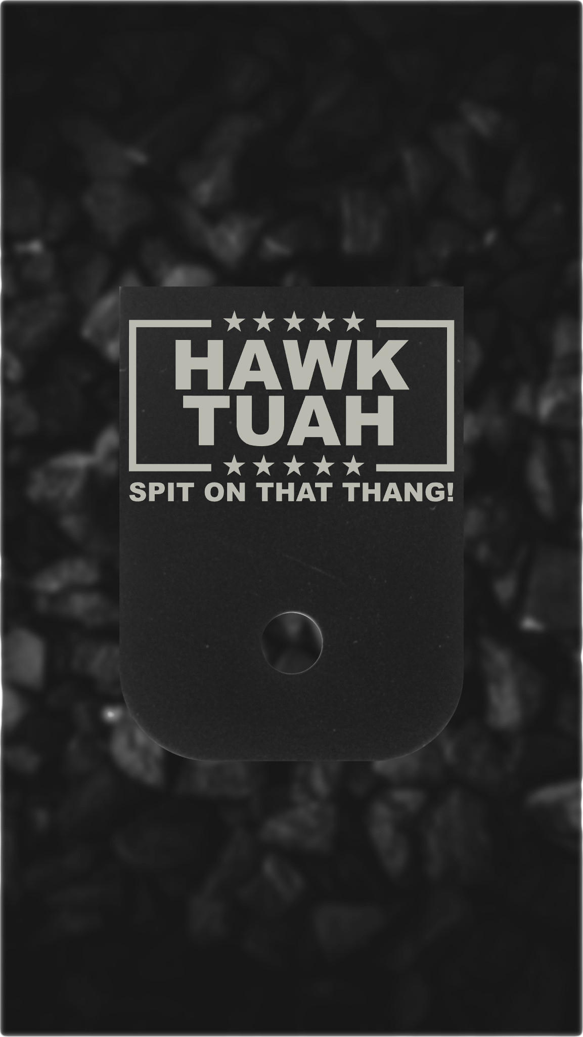 Black Aluminum Glock back plate Hawk Tuah text laser engraved Glock magazine plate