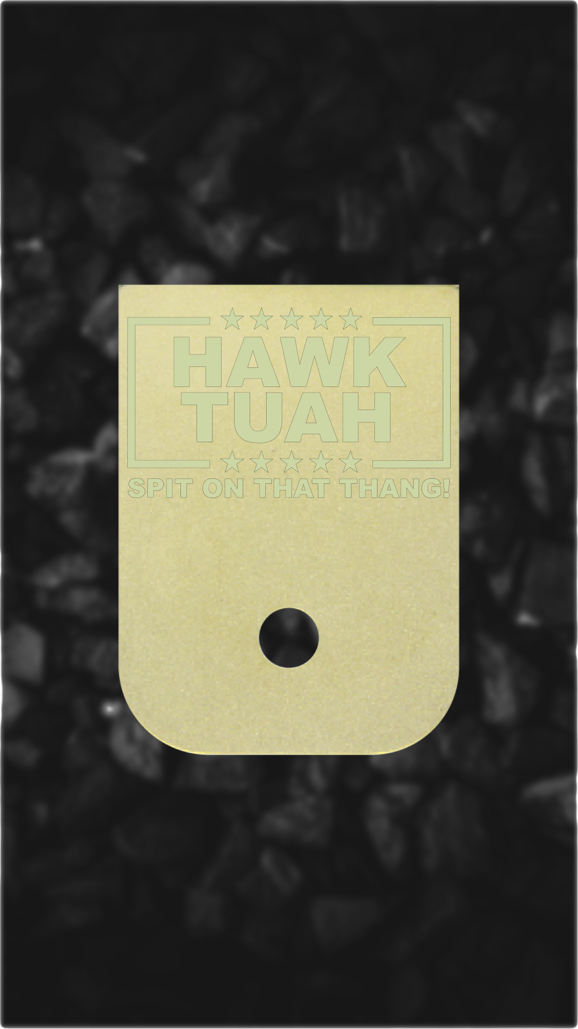 Brass Glock back plate Hawk Tuah text laser engraved Glock magazine plate