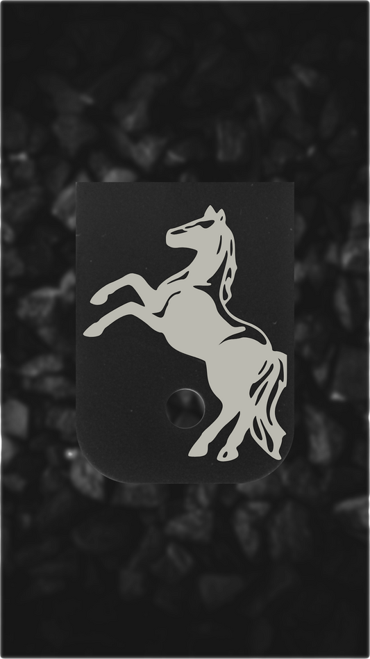 Black Aluminum Glock back plate Rearing horse engraving on Glock magazine plate