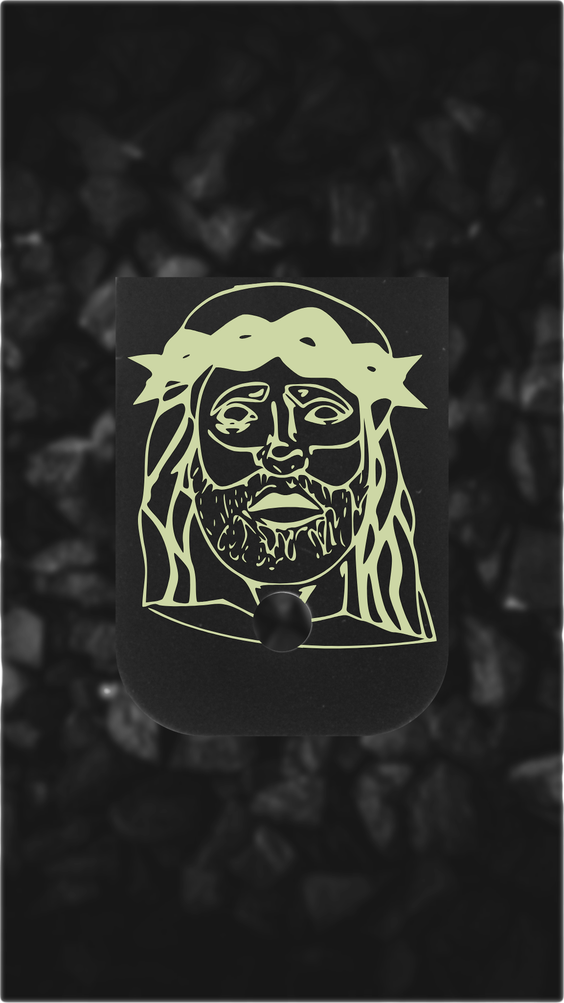 Black Brass Glock back plate Jesus crown of thorns engraved Glock magazine plate