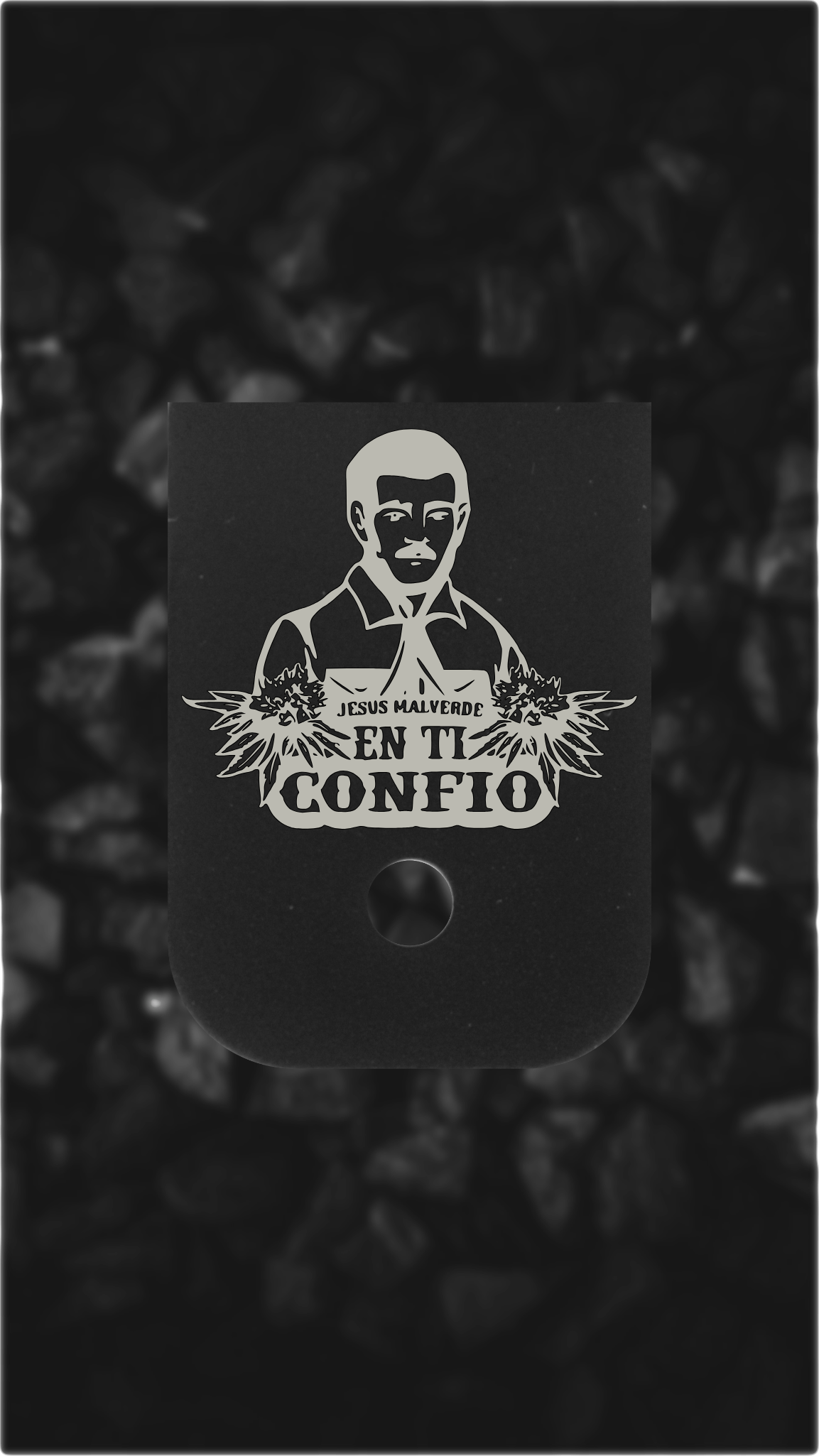 Black Aluminum Glock back plate Jesus Malverde portrait engraved Glock magazine plate