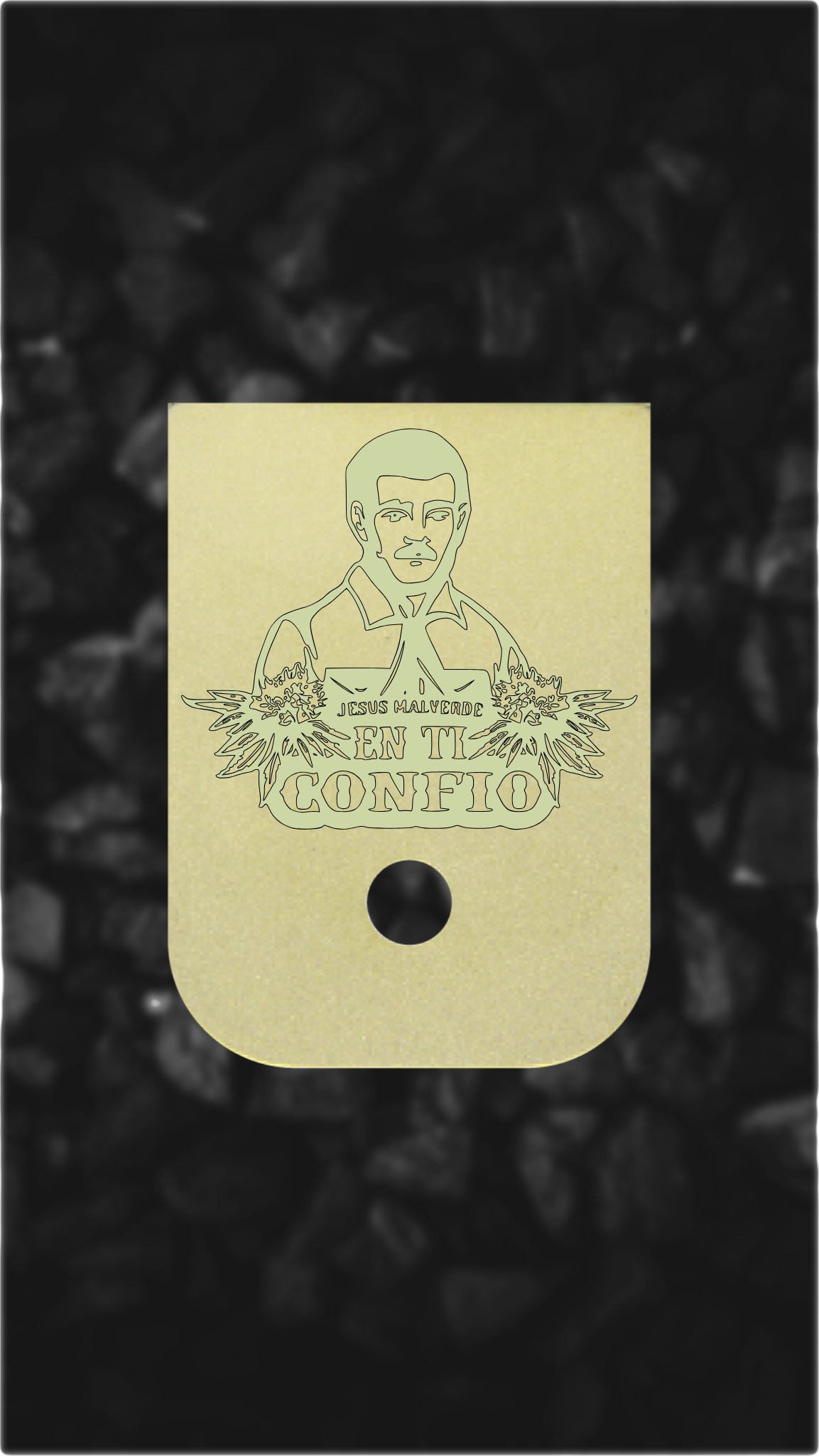 Brass Glock back plate Jesus Malverde portrait engraved Glock magazine plate