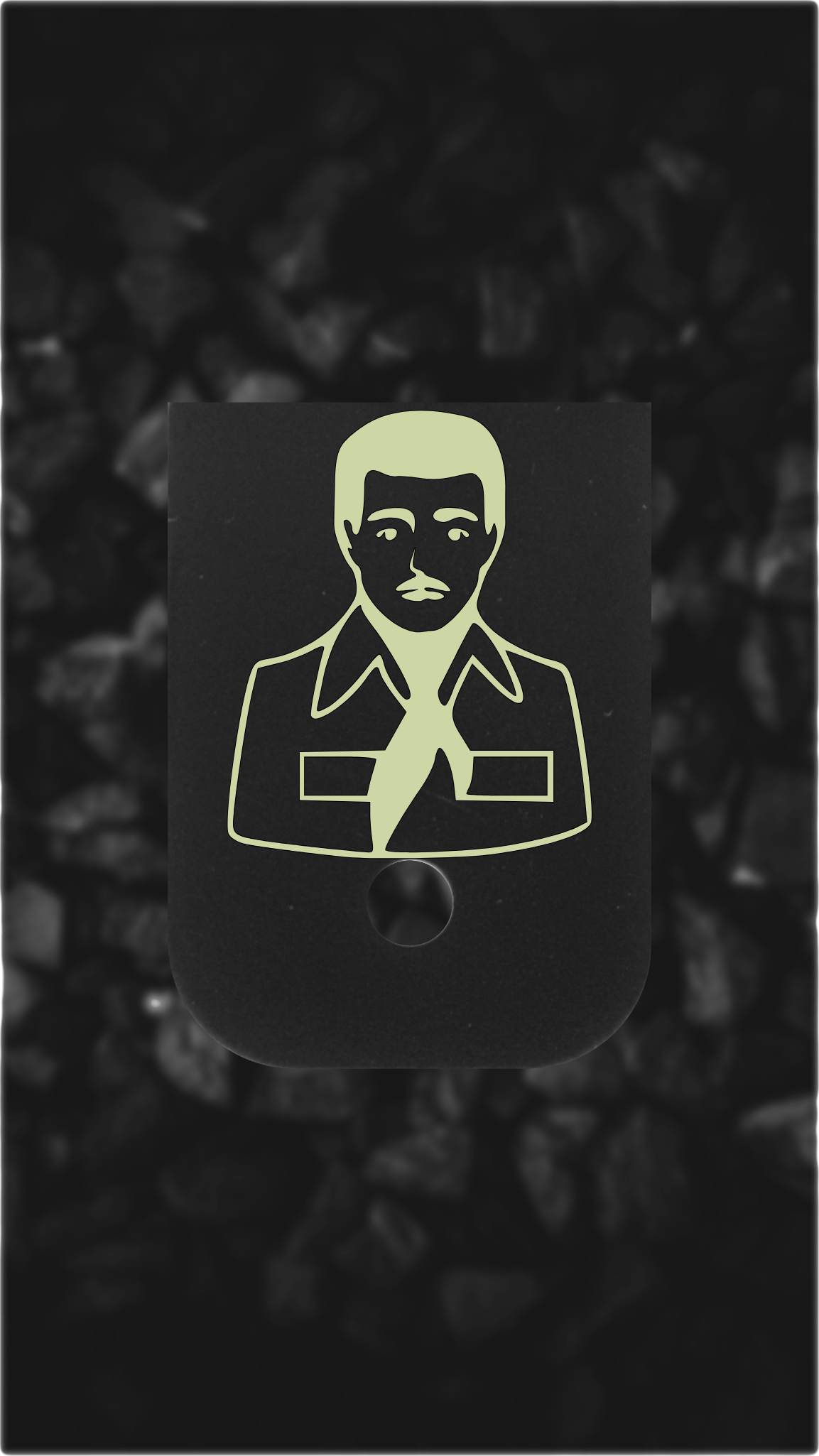 Black Brass Glock back plate Jesus Malverde portrait engraved Glock magazine plate