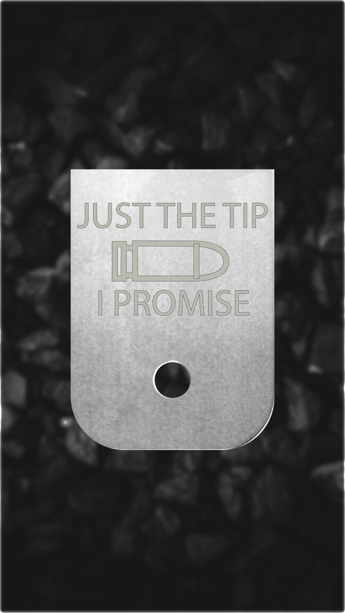 Aluminum Glock back plate Bullet icon and text engraved on Glock magazine plate