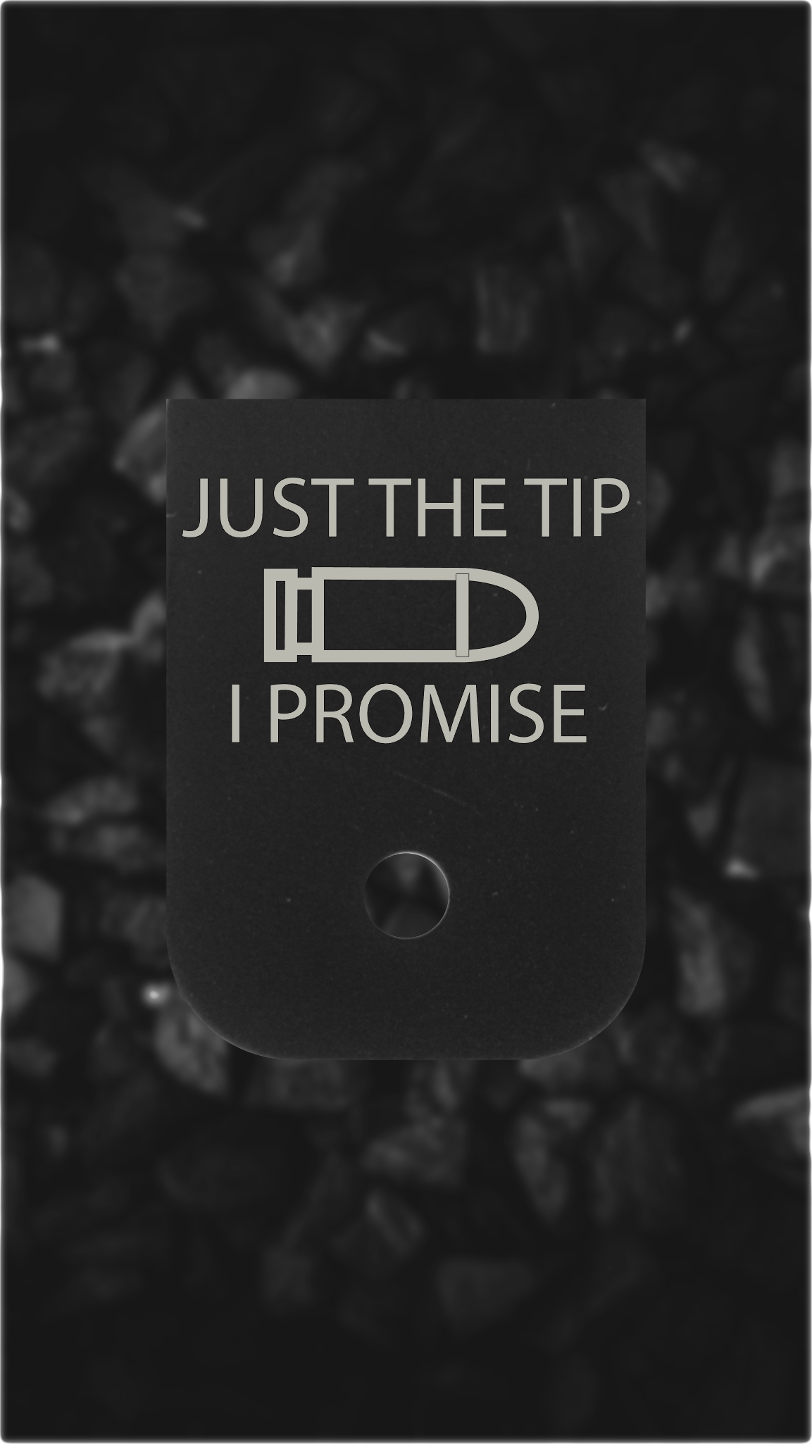 Black Aluminum Glock back plate Bullet icon and text engraved on Glock magazine plate