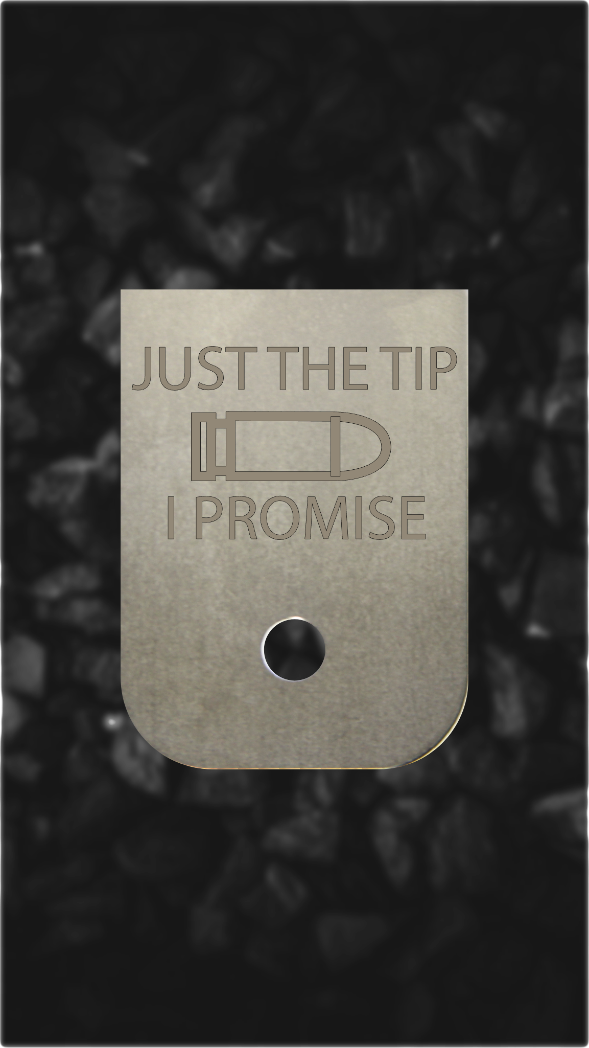 Titanium Glock back plate Bullet icon and text engraved on Glock magazine plate