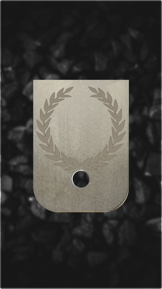 Titanium Glock back plate laurel wreath engraved Glock magazine plate