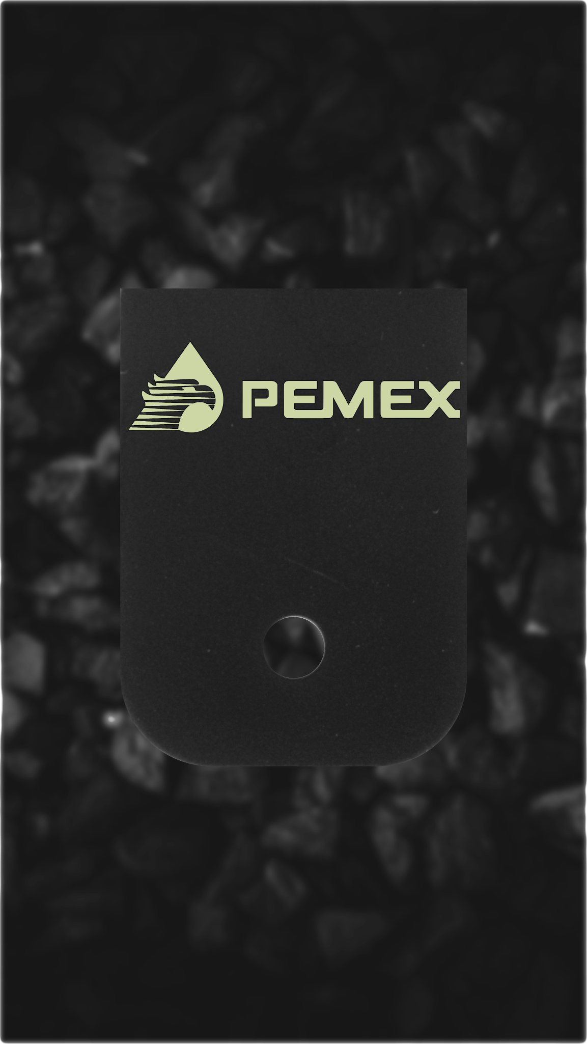 Black Brass Glock back plate Pemex logo laser-engraved Glock magazine plate