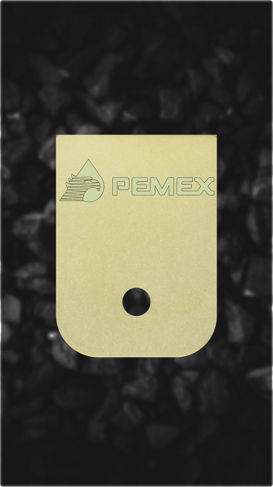 Brass Glock back plate Pemex logo laser-engraved Glock magazine plate