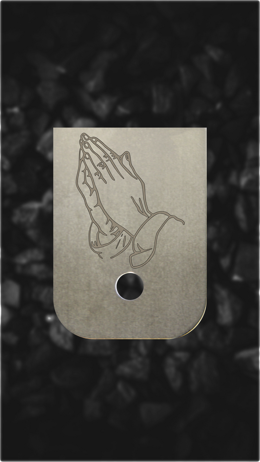 Titanium Glock back plate Praying hands engraving on Glock magazine base plate